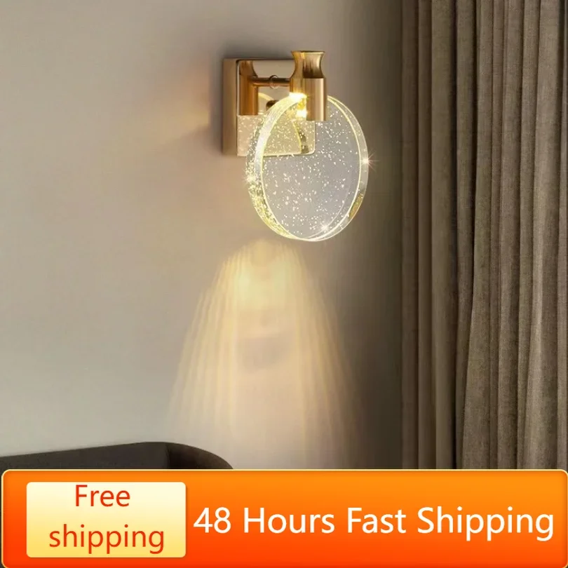 

Led Wall Lamps for Bedroom Bedside Sconce Light Hotel Background Living Room Decoration Lighting Modern Crystal Luminaire Switch