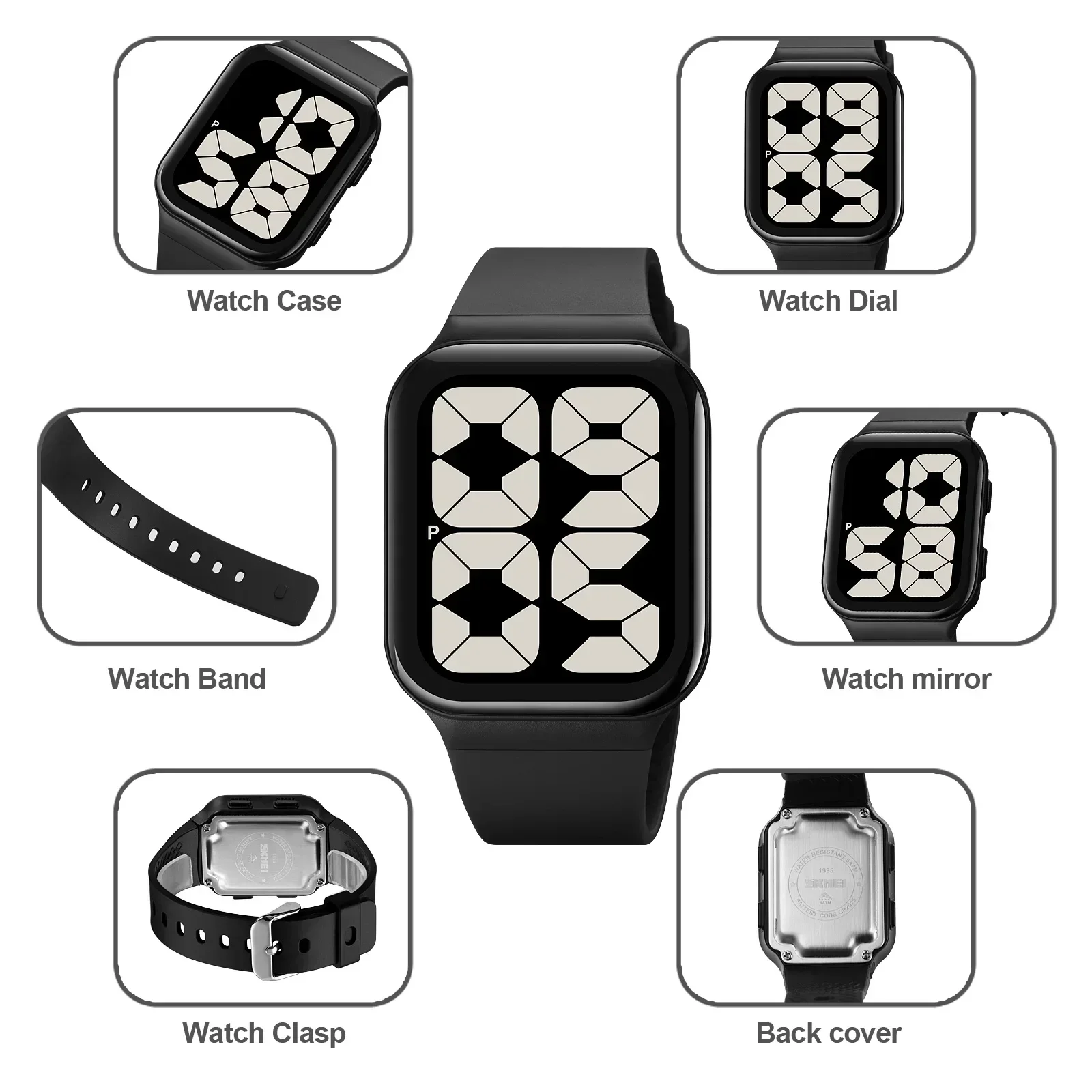 SKMEI 1995 Sports Backlit Digital Watch 5bar Waterproof Date Watch Couple Alarm Clock Fashion Fresh Watches 1858 1035 2216