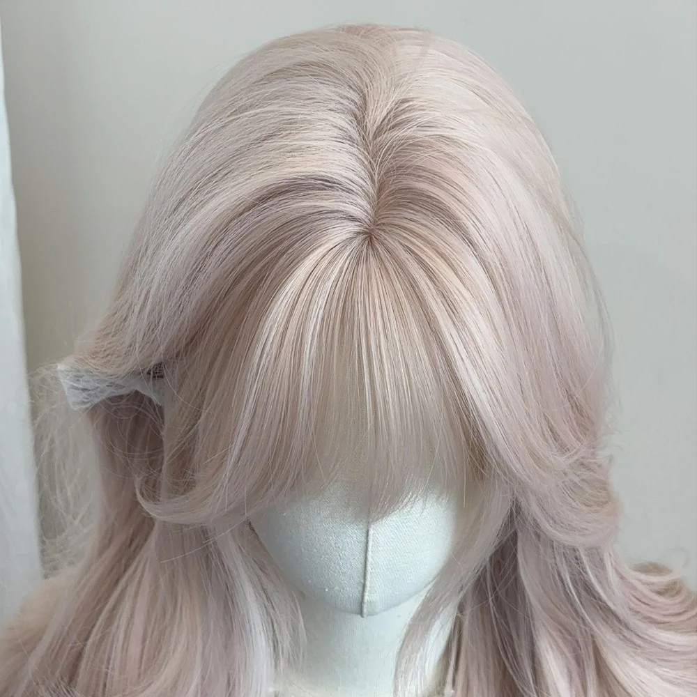 شعر مستعار اصطناعي طويل بلون رمادي طويل اللون مع بانجز طبيعية طويلة المتمثلة في حرارة شعر مستعار متمرب