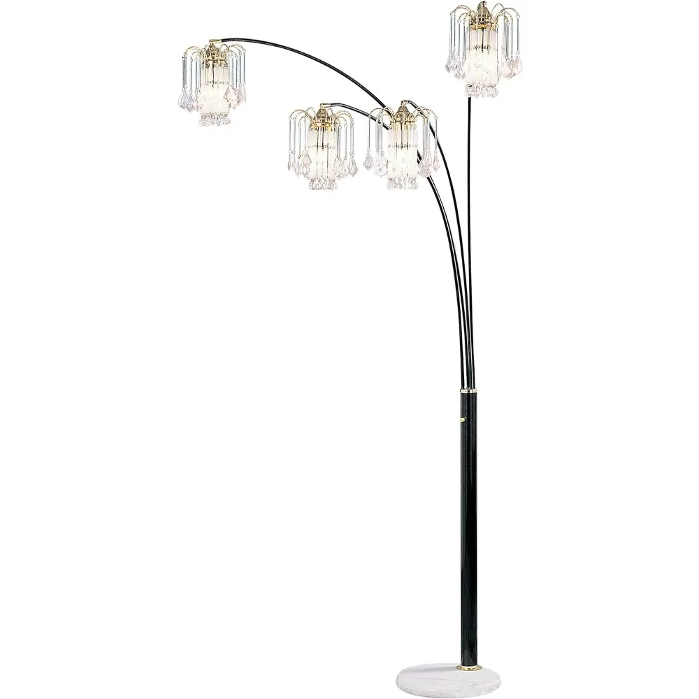 cristal vento 4 arch lampada de assoalho com sombra de cristal preto polido 86 h 01