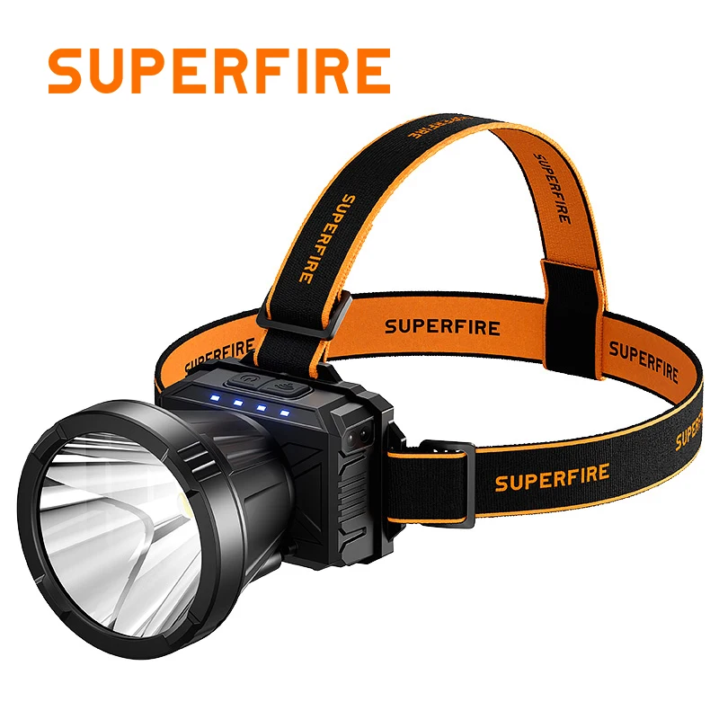 SUPERFIRE HL98 LED Headlamp Sensor Headlight 5 Modes Type-C Rechageable 450M Long Range 90° Adjustable Camping Fishing Lantern