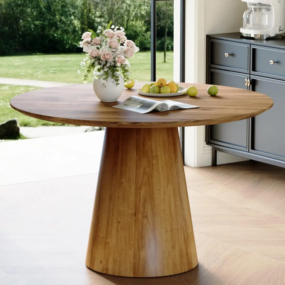 Dining Room Table 45 Inch, Round Kitchen Table, Wood Dining Table, Saving Space(Wood