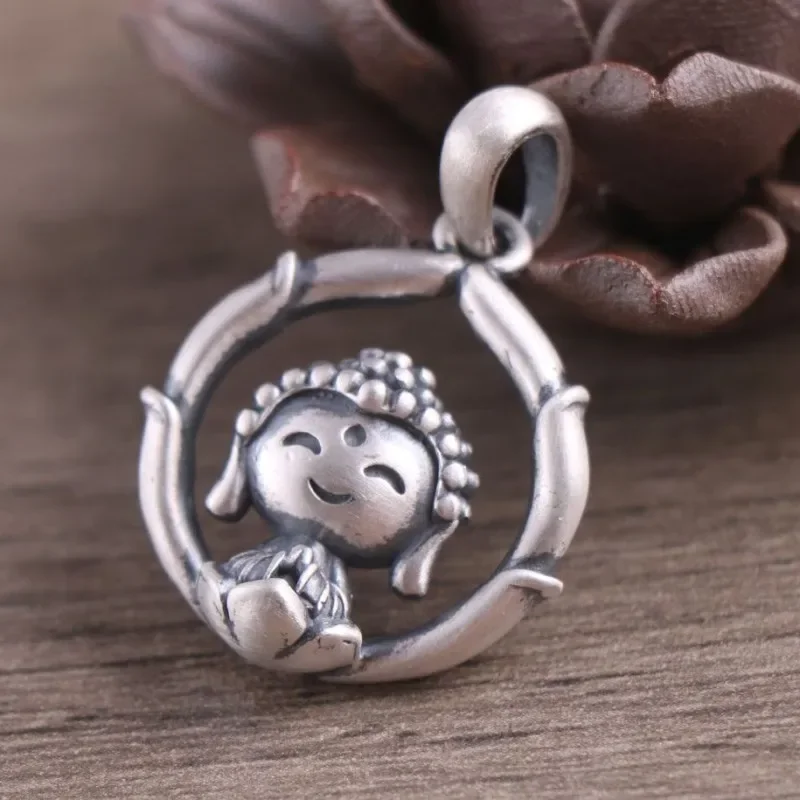 New 4pcs/Set 100% Pure Silver S990 Jewelry Retro Frosted Lngot Lotus 3D Cute Buddha. Statue Woman Console