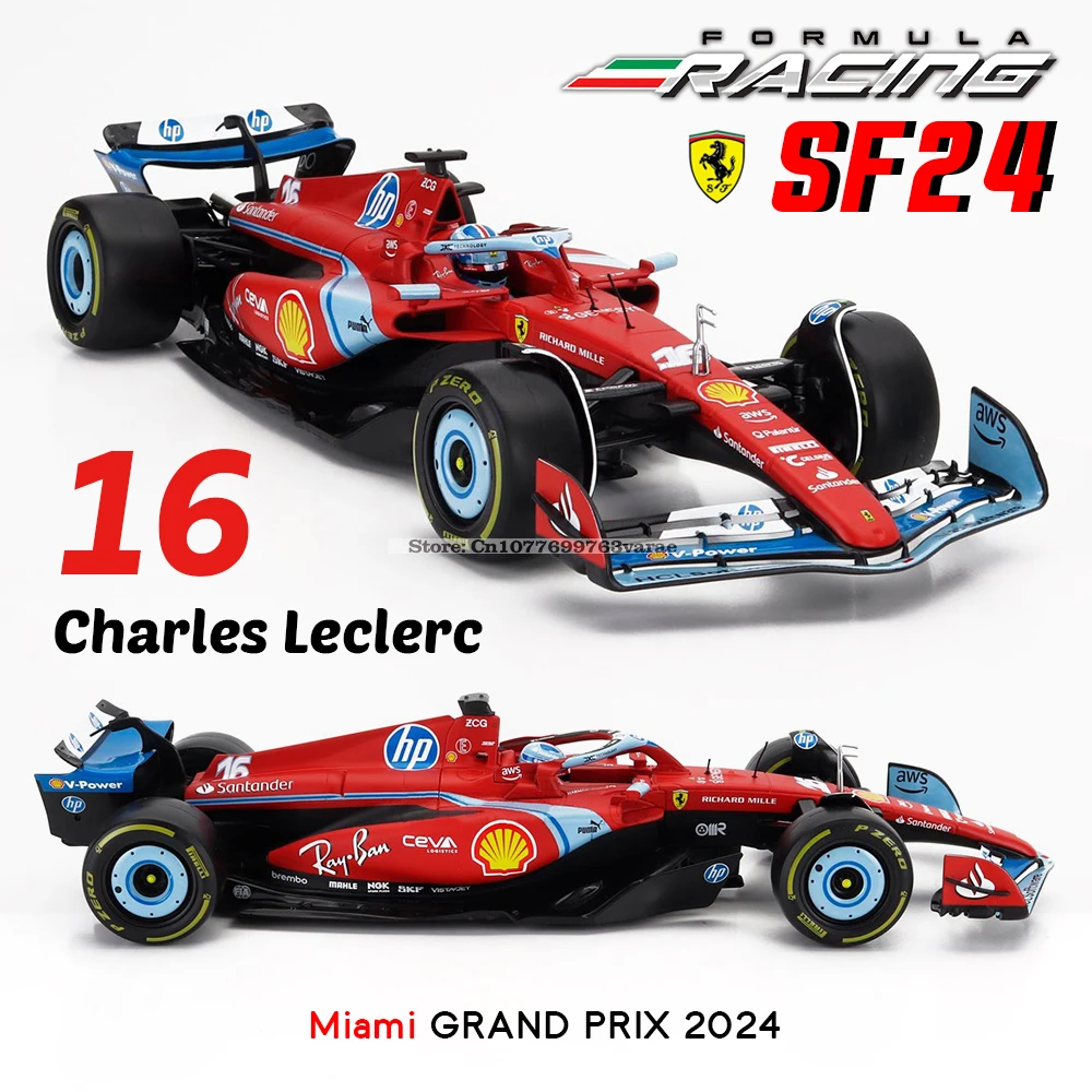 Bburago 1:18 2024 F1 Ferrari SF24 Miami #16 Leclerc #55 Carlos Sainz racing model simulation car model alloy car toy collection