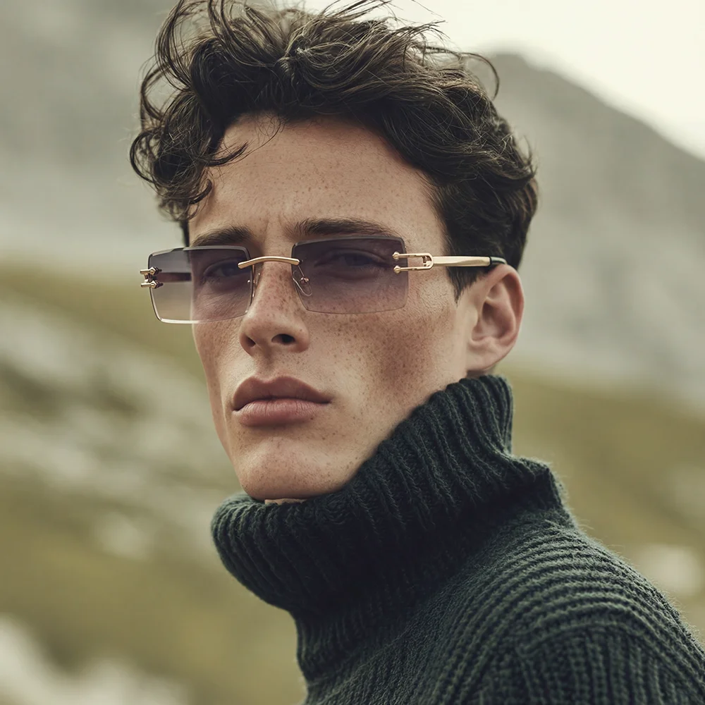 

Ruiao Y2K Rimless Square Sunglasses Unisex Diamond Cut Lens Small Frame Retro Fashion UV400 Shades Street Style Eyewear 2026 New