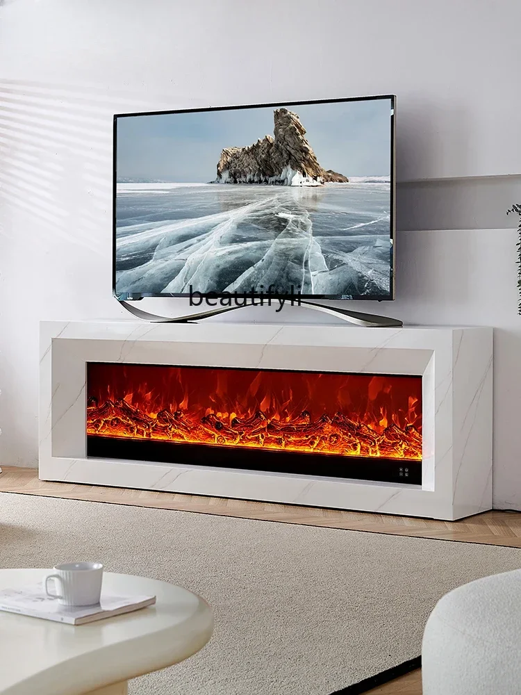 NQTianyue Fireplace 2/2.4M Modern Minimalist Fireplace TV Cabinet Home Heating Solid Wood Curio Cabinet French Background Wall