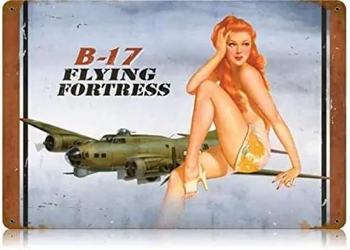 B-17 Redhead - Pin-Up Girl Metal Vintage Tin Sign 8x12 inch Tin Sign sign