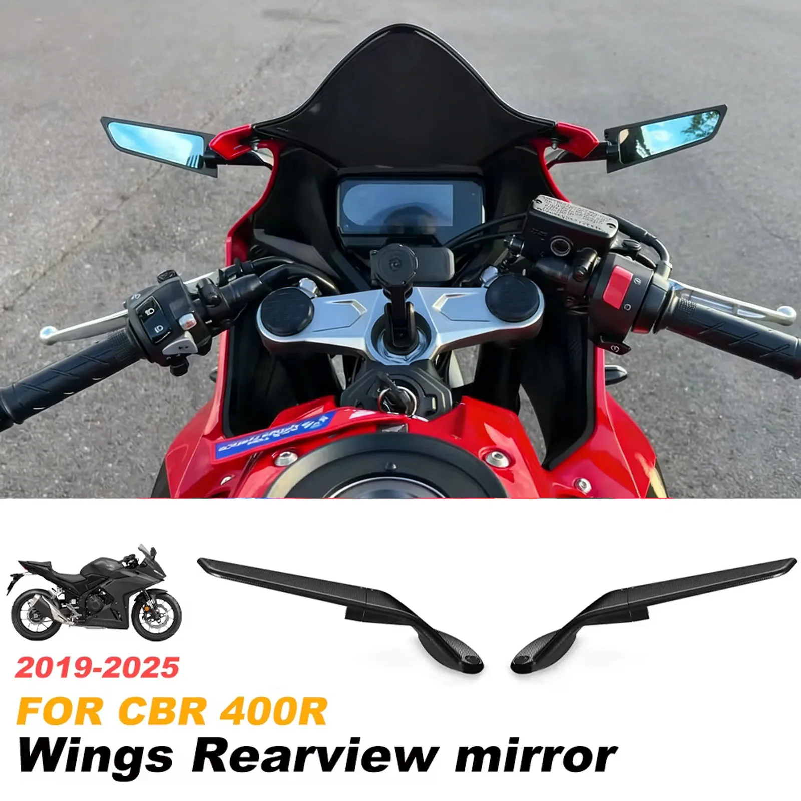 

Rotatable Stealth Mirror Winglet Side Mirrors Rearview Mirror Motorcycles Accessories For Honda CBR400R cbr 400 r 2019-2025 2024