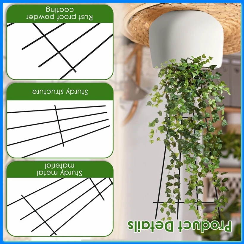 

4 Pcs Garden Trellis, 16inch Plant Support with 40 Ties, Metal Indoor Trellis Decorative, Vegetables Climbing Support-A57M