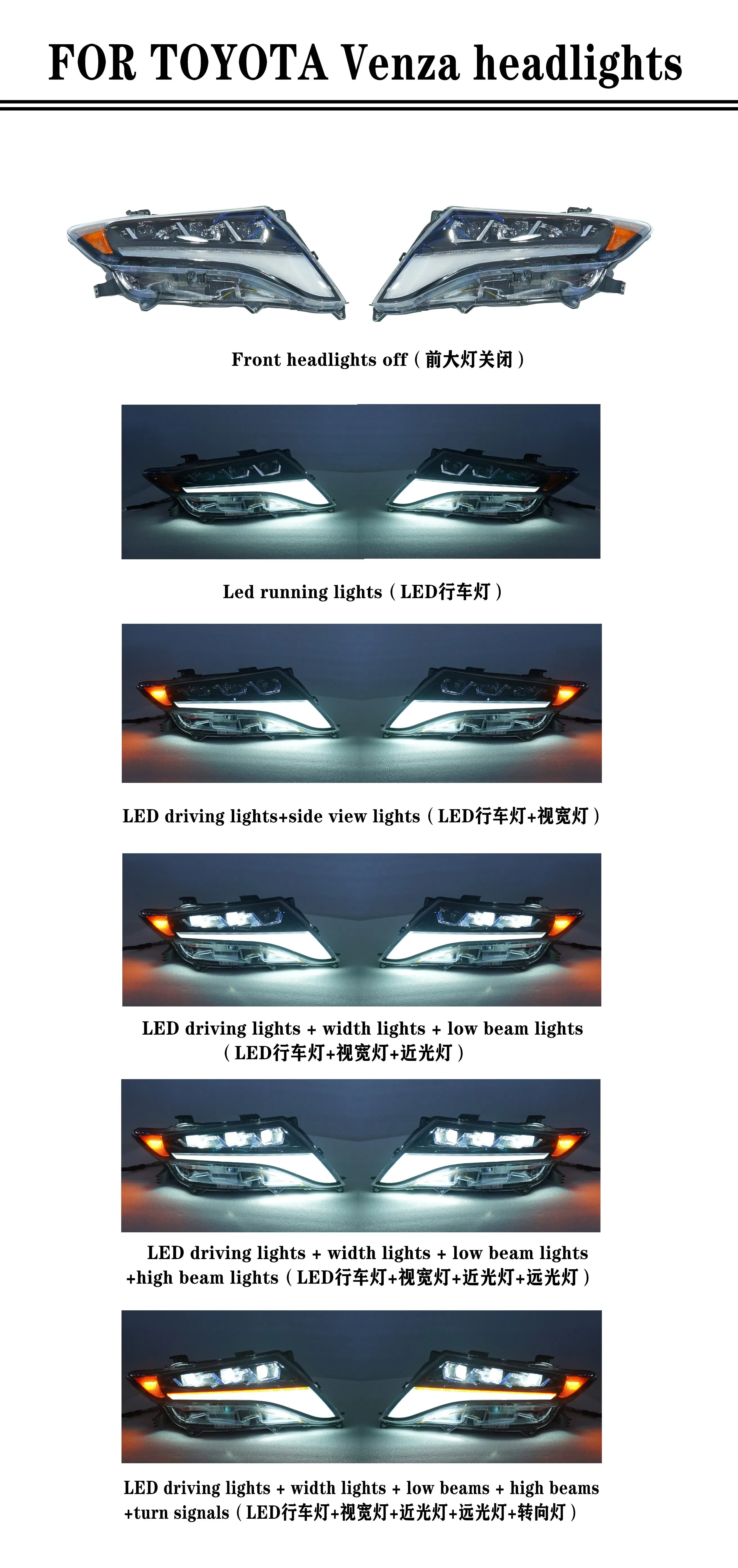 High qualityMX Upgrade LED Pair Headlights Rear Lamp Passenger Headlight for 2010   Venza 2012 2009-2015