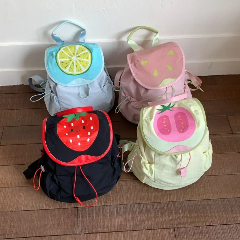 

Dopamine Color Outdoor Drawstring Backpack Travel Commute Fruit Nylon Backpack Large Capacity Book Bag Hiking Shoulder Bag