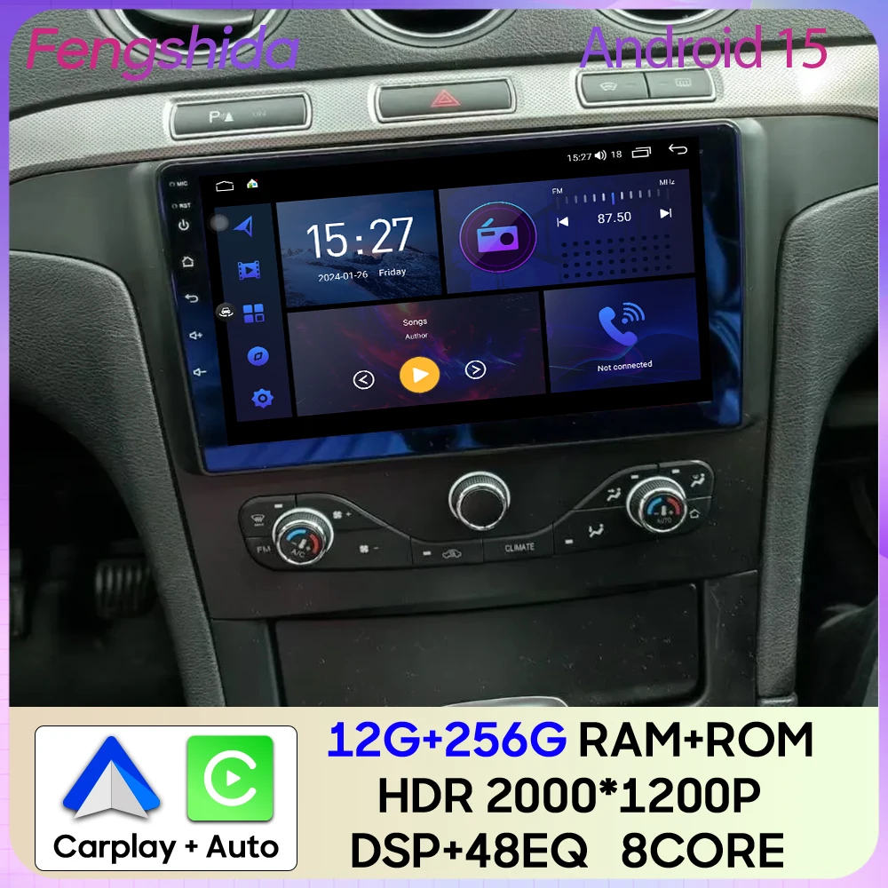 For Ford S Max S-MAX 2006-2015 For For Ford Galaxy 2014 Car Radio Carplay GPS Navigation Android Auto Android 15 Unit No 2din 2K
