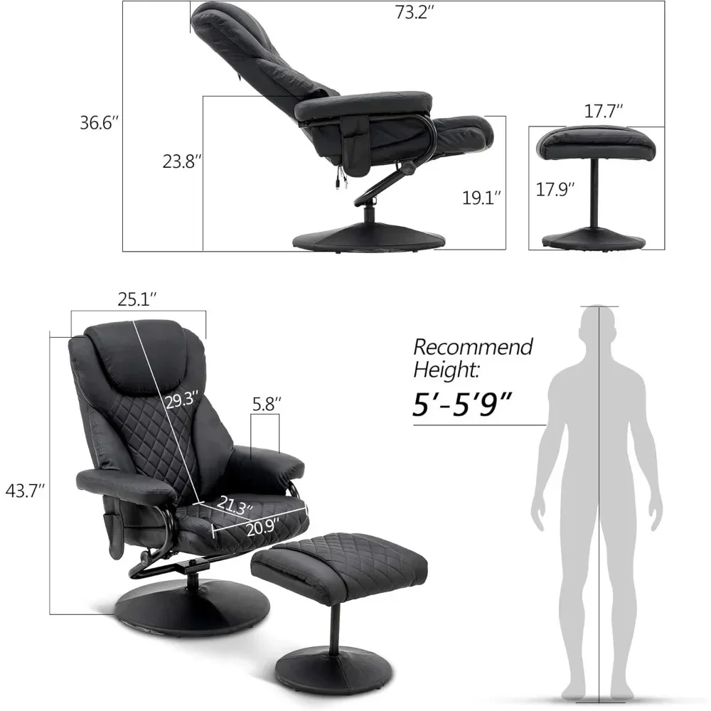 Fauteuil inclinable en similicuir avec massage, fauteuil inclinable avec ions oman, fauteuil inclinable noir, chaise de salon à 360 chocs, 4901