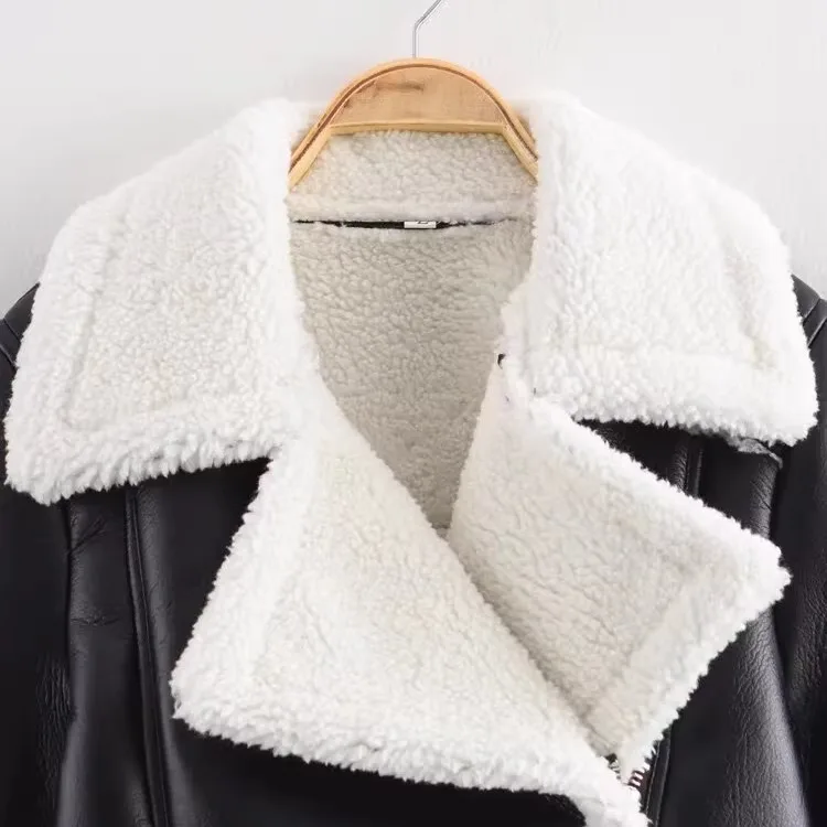 เสื้อแจ็คเก็ตแฟชั่นผู้หญิง JNLEAOG แบบนักขี่มอเตอร์ไซค์ ทำจากวัสดุหนังเทียมขนสังเคราะห์ ปิดด้วยซิป ทรงเข้ารูป ผลิตจากผ้าโพลีเอสเตอร์