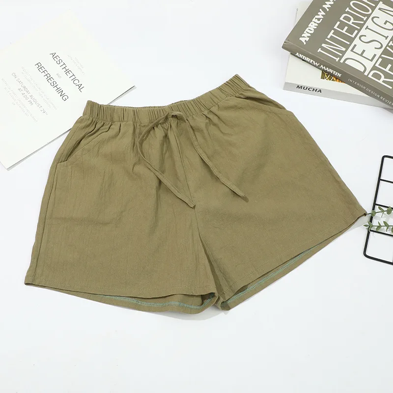 2026 Neue Damen Baumwoll-Leinen-Shorts Sommer Lässige Einfarbige Shorts mit Taschen Weites Bein Mode Alltagstaugliche Lockere Sport-Kurzhose – Detail 10