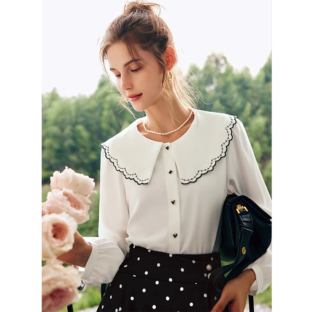 OLrain Puff sleeve Shirt Woman 2025 French Elegant Button Up Long Sleeve Top Women's Sweet Blouses Female Clothes O22QX65699