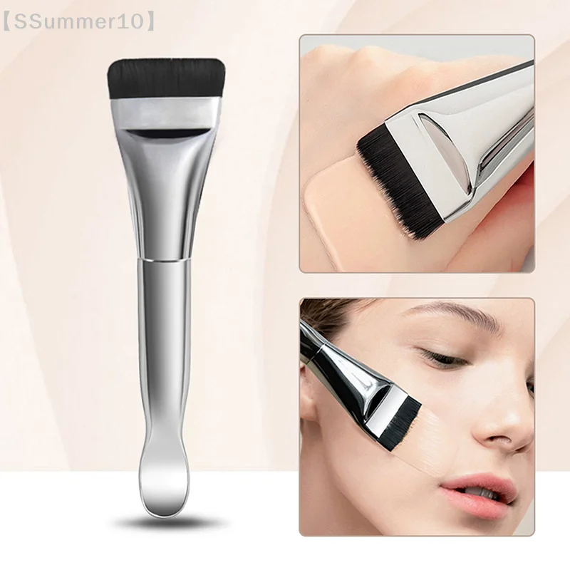 【SSummer10】Double-Ended Face Mask Applicator Brush with Spoon - Flat Soft Hair Facial Cleansing Skin Care Beauty Tool【SS】