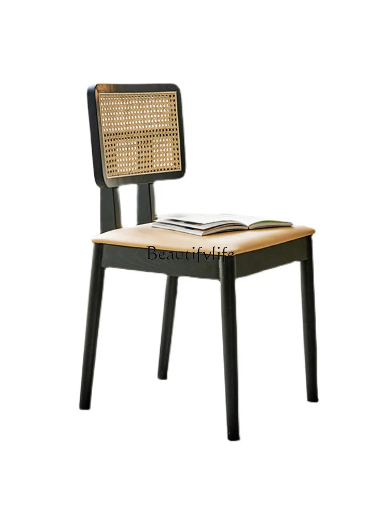 Nordic Designer Rattan Dining Chair with Backrest Home Soft Bag Fashion Coffee Shop Leisure Chair