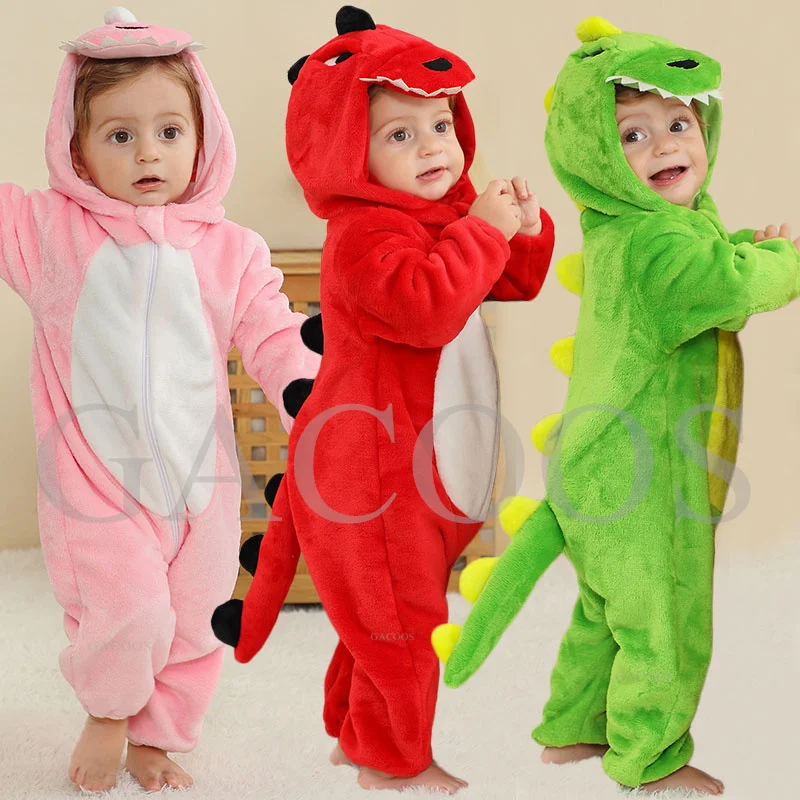 Toddler Pink Green Dinosaur Bodysuit Anime Unicorn Play Pajamas Halloween Animal Cosplay Baby Flannel Lion Costume Warm Pajamas