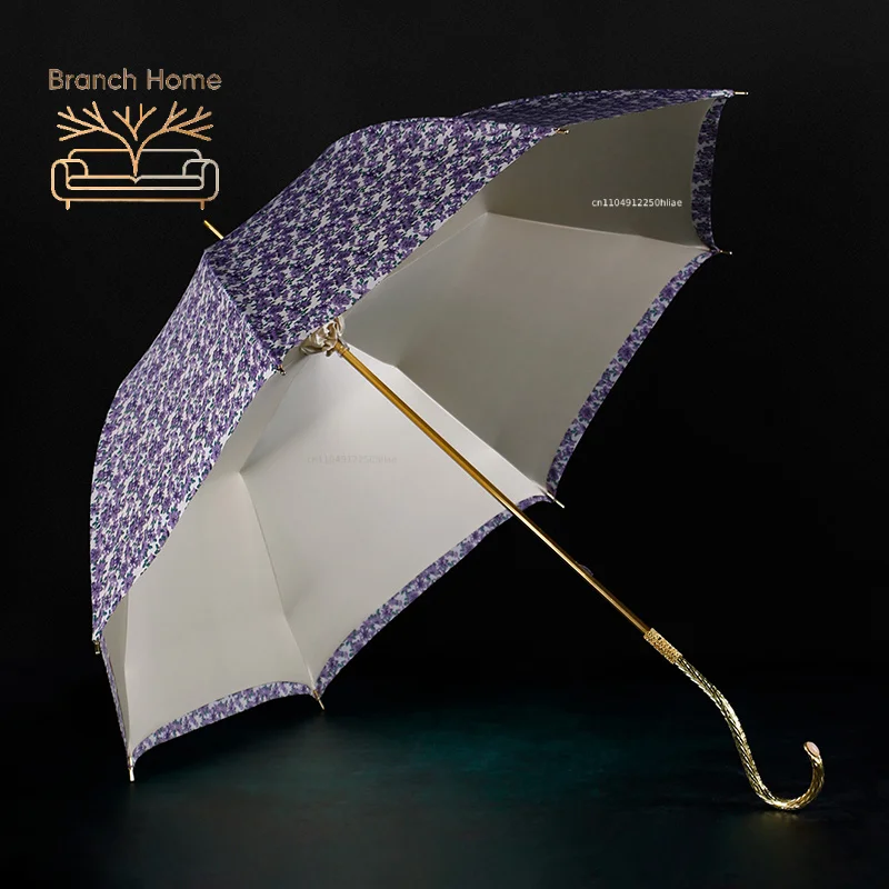 Danmunier Women Luxury Umbrellas Metal Curved Handle Umbrella Retro Parasol Outdoor Windproof UV Protection Umbrella Travel Gift