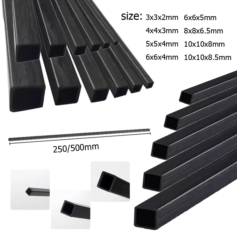 

1/2/3 шт. квадратная трубка из углеродного волокна, внешняя и внутренняя высокопрочная трубка из углеродного волокна/квадратная трубка из углеродного волокна, длина 250 мм