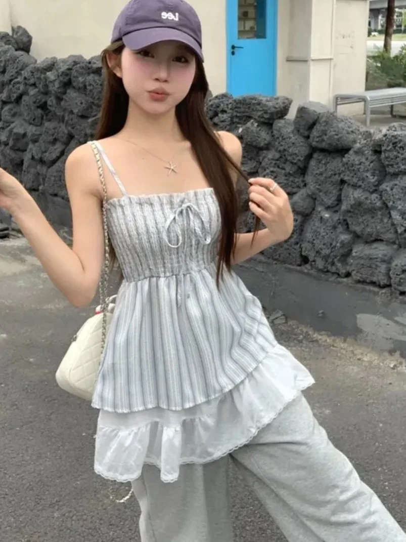 Koreanische Sle Abnehmen Sommer Fre Süße Anti-Aging frauen Lose Gestreiften Off-ulder Top Oberbekleidung mit Spitze Trim