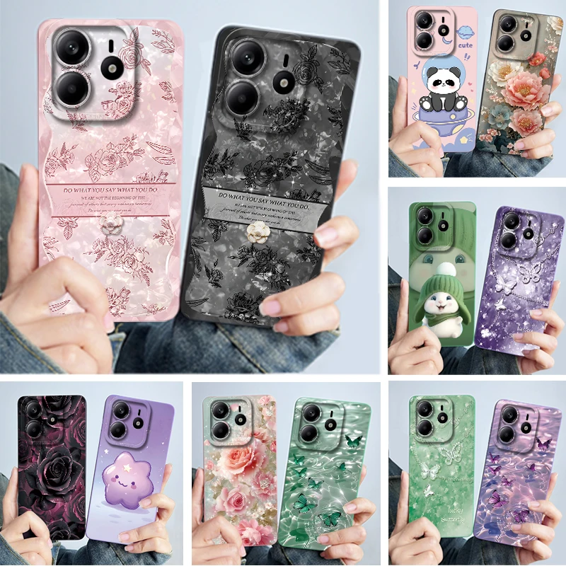 샤오미 레드미 노트 14 5G 폰 케이스, 노트14 5G 푼다 나비 꽃 소프트 실리콘 백 커버 (레드미 노트 14 5G 용)