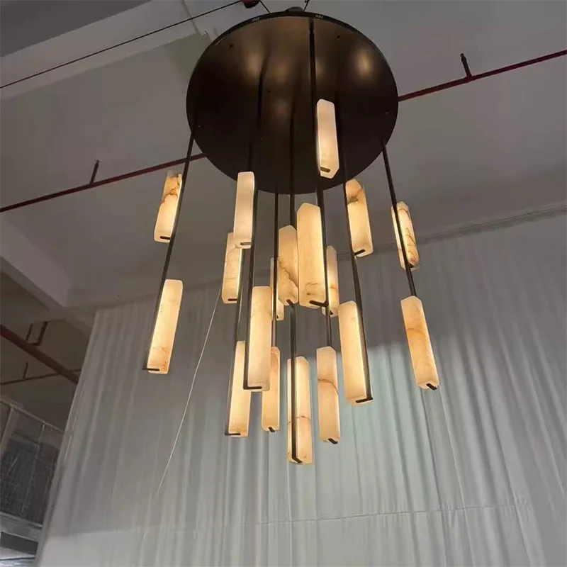 

Premium Spanish Snowflake Marble Chandelier Brass Nordic Style 3 Color Dimmable Ceiling Light for Hotel Villa lustre