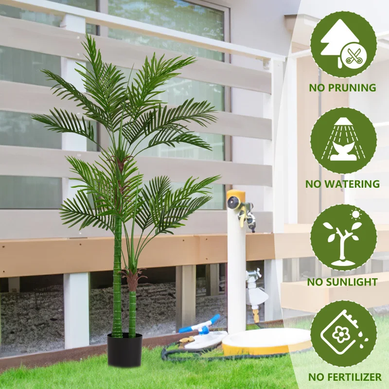 Artificial Golden Cane Palm Tree, 180cm Tall Faux Areca Palm Plant in Pot for Indoor or Outdoor Home and Office Decor, Adjustabl