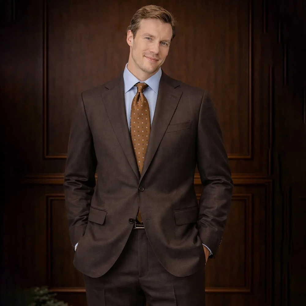 

Brown Men's Suits Luxury Single Breasted Notch Lapel Slim 2 Piece Jacket Pants 2026 Formal Business Male Clothing Costume Homme