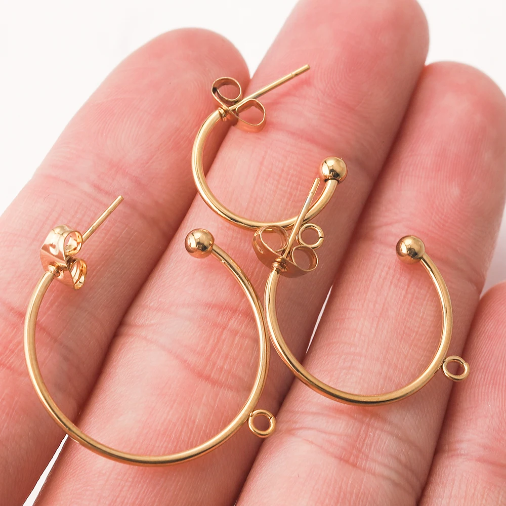 

10pcs 15/20/25mm Gold-Plate Round Earrings Big Hoop with Hole Stainless Steel Earring for Jewelry Supplies DIY Earring Wholesale