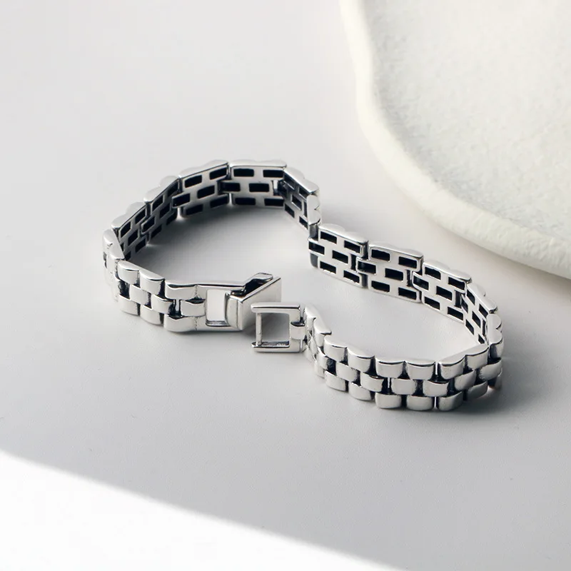 BOCAI New S925 Sterling Silver Vintage Personalized Fashionable Versatile Strap Chain Bracelet Men and Women Gift