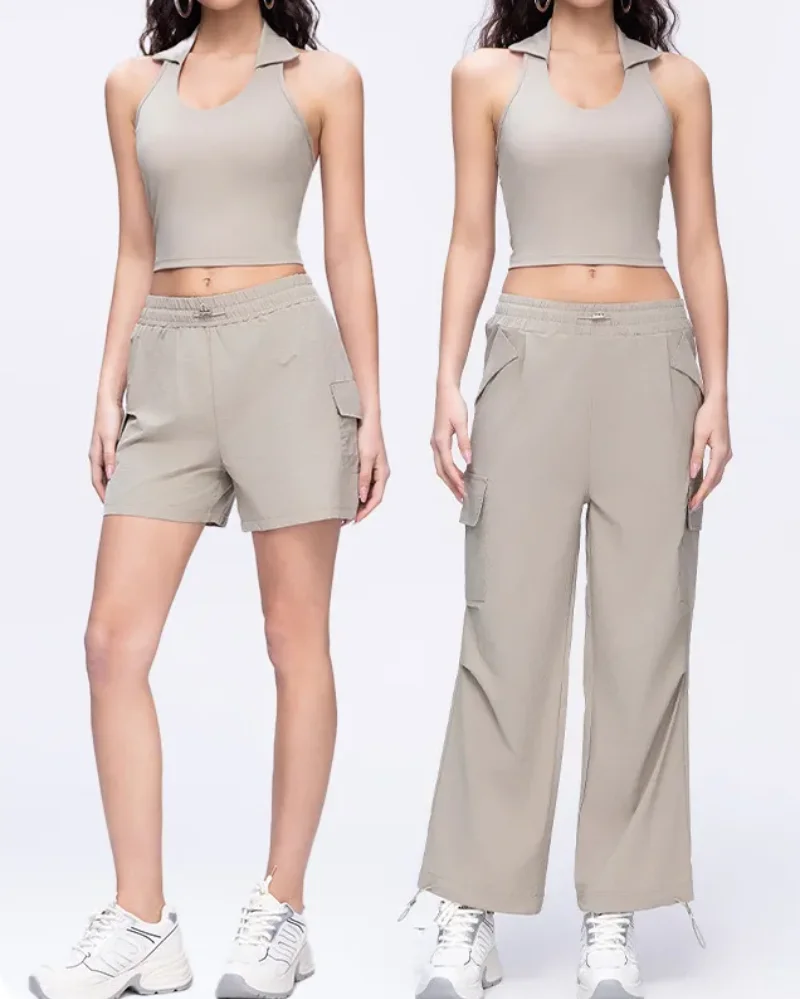 

Women's Yoga Sport Set Athletic Shorts & Outdoor Casual Utility Top | Sleeveless Long Pants Set for Outdoor Activities