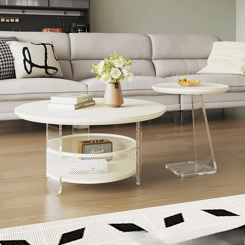 Mesa de centro medieval original para apartamento pequeño francés, acrílico simple, de lujo, color crema, para sala de estar