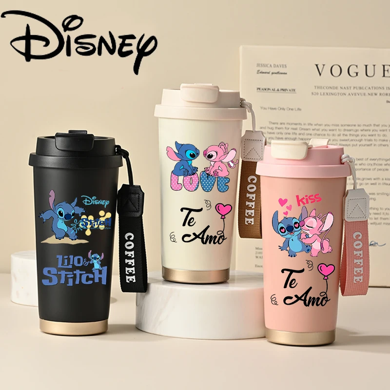 Taza aislante de acero inoxidable de Anime Stitch para hombres y mujeres, tazas de café simples de dibujos animados, botella de agua portátil de moda para niños y niñas