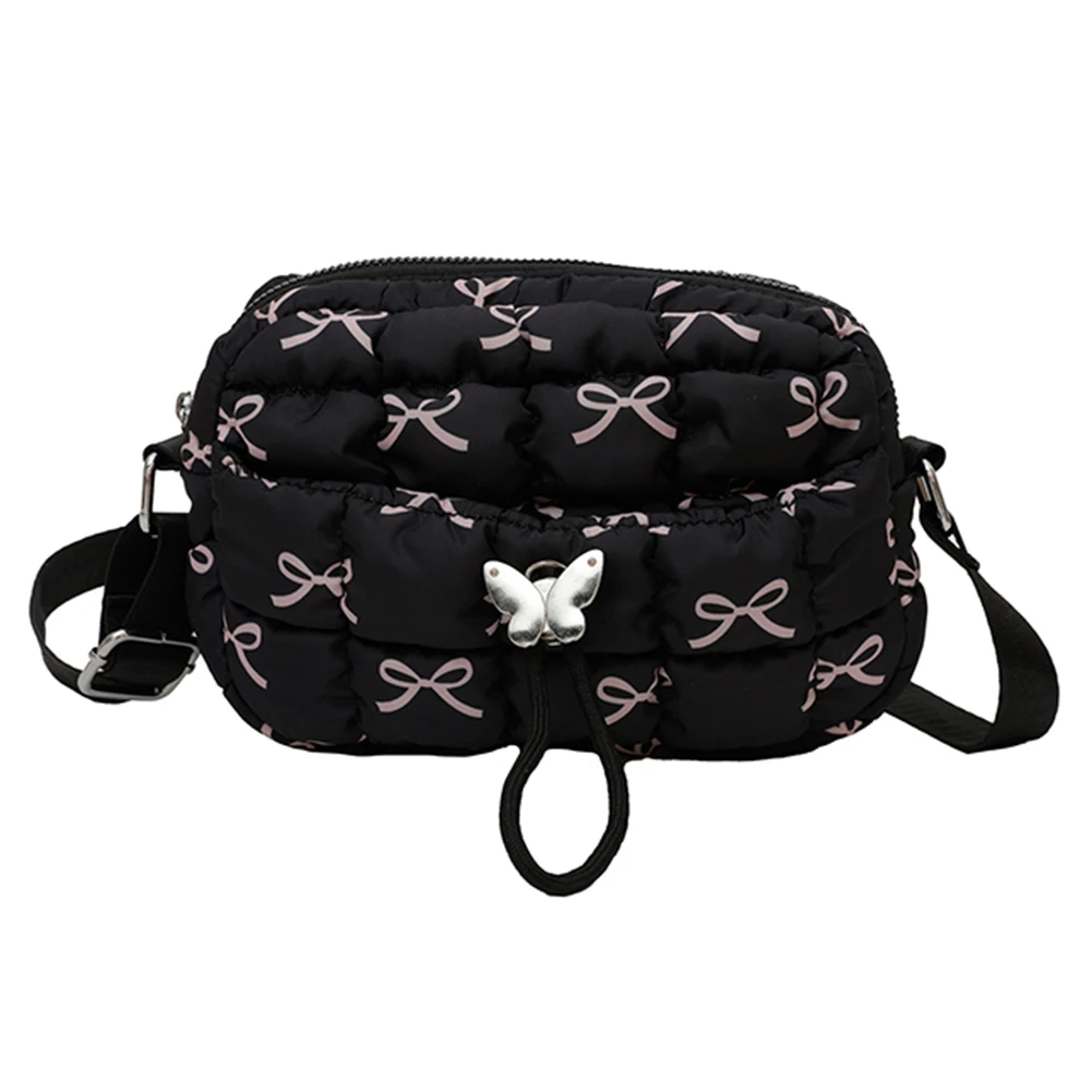 

Crossbody Bag Nylon Adjustable Strap Puffer Shoulder Bag for Women Pleated Clutch Purse with Zipper for Shopping Travel