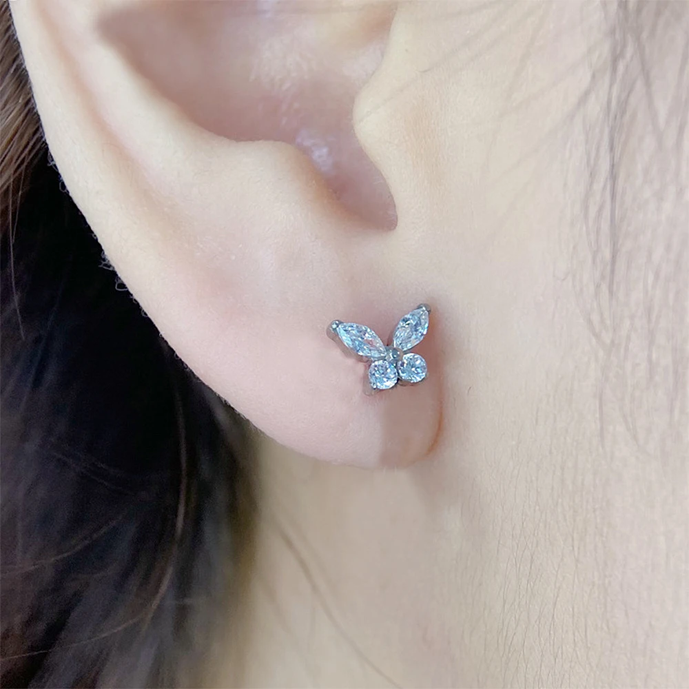 1/5 قطعة F136 التيتانيوم الزركون قرط الاذن المرصع داخليا الخيوط فراشة Labret ثقب الشفاه مونرو اللولب الزنمة ثقب المجوهرات