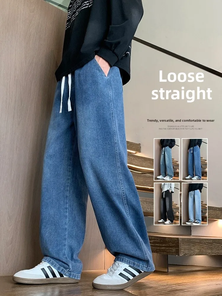 

Мужские джинсы Waed: весенние, прямые, свободные, повседневные рабочие брюки, молодежные брюки в пол, со средней посадкой, на молнии, повседневные