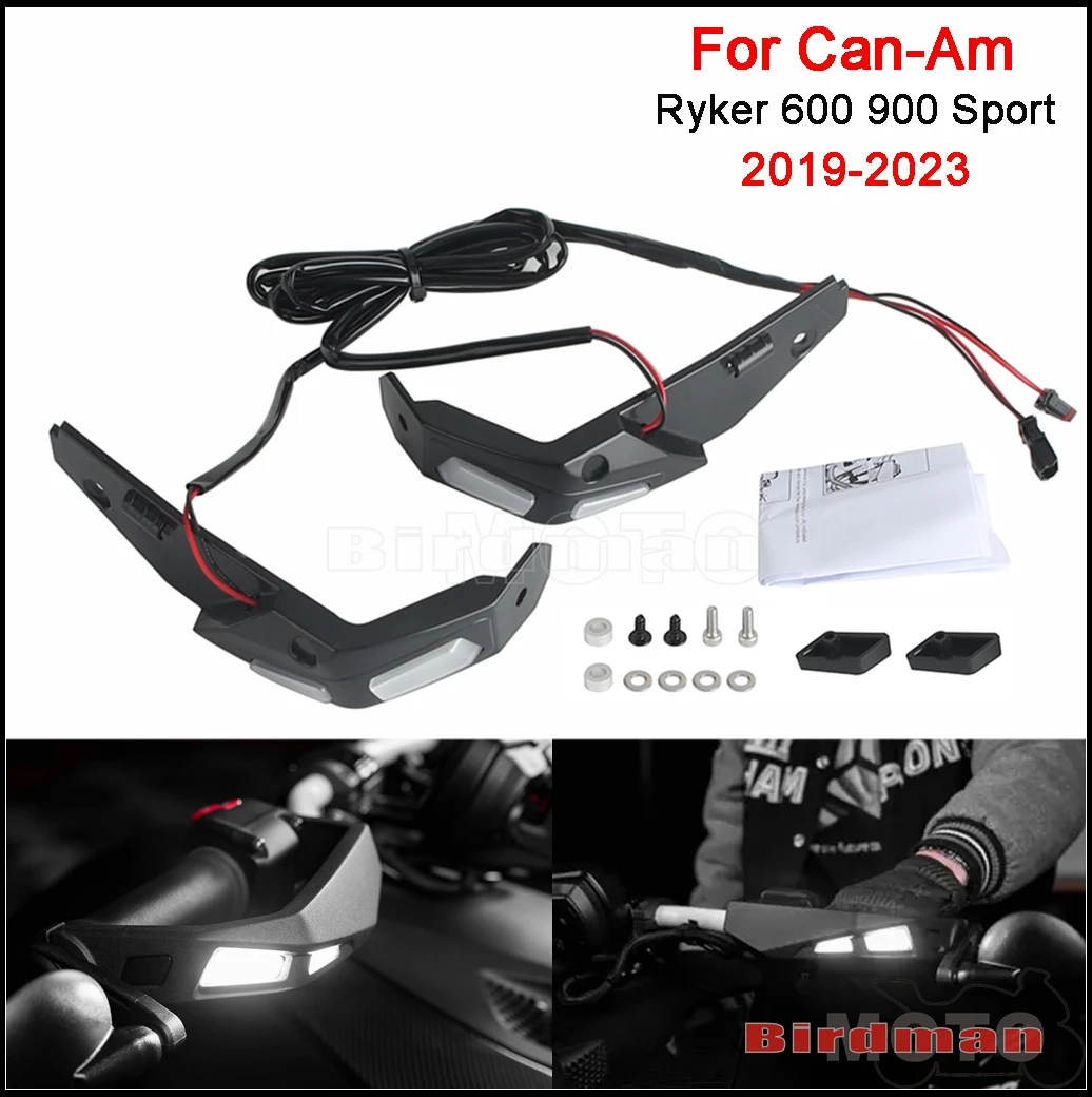 

For Can-Am Ryker 600 900 Sport Rally Motorcycle Handguard LED Strips Front Hand Lights Bars Night Riding White Lamp Cover 19-23