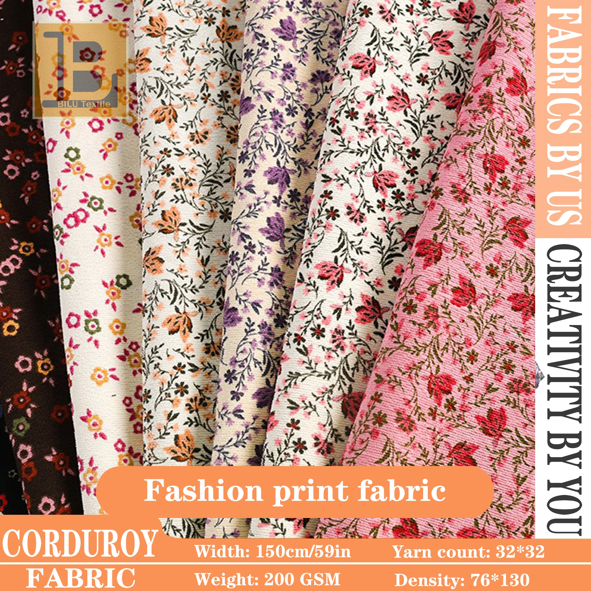 

100*150cm Printed Corduroy Fabric - Designer DIY Material for Clothing, Dresses & Home Decor (per Meter)