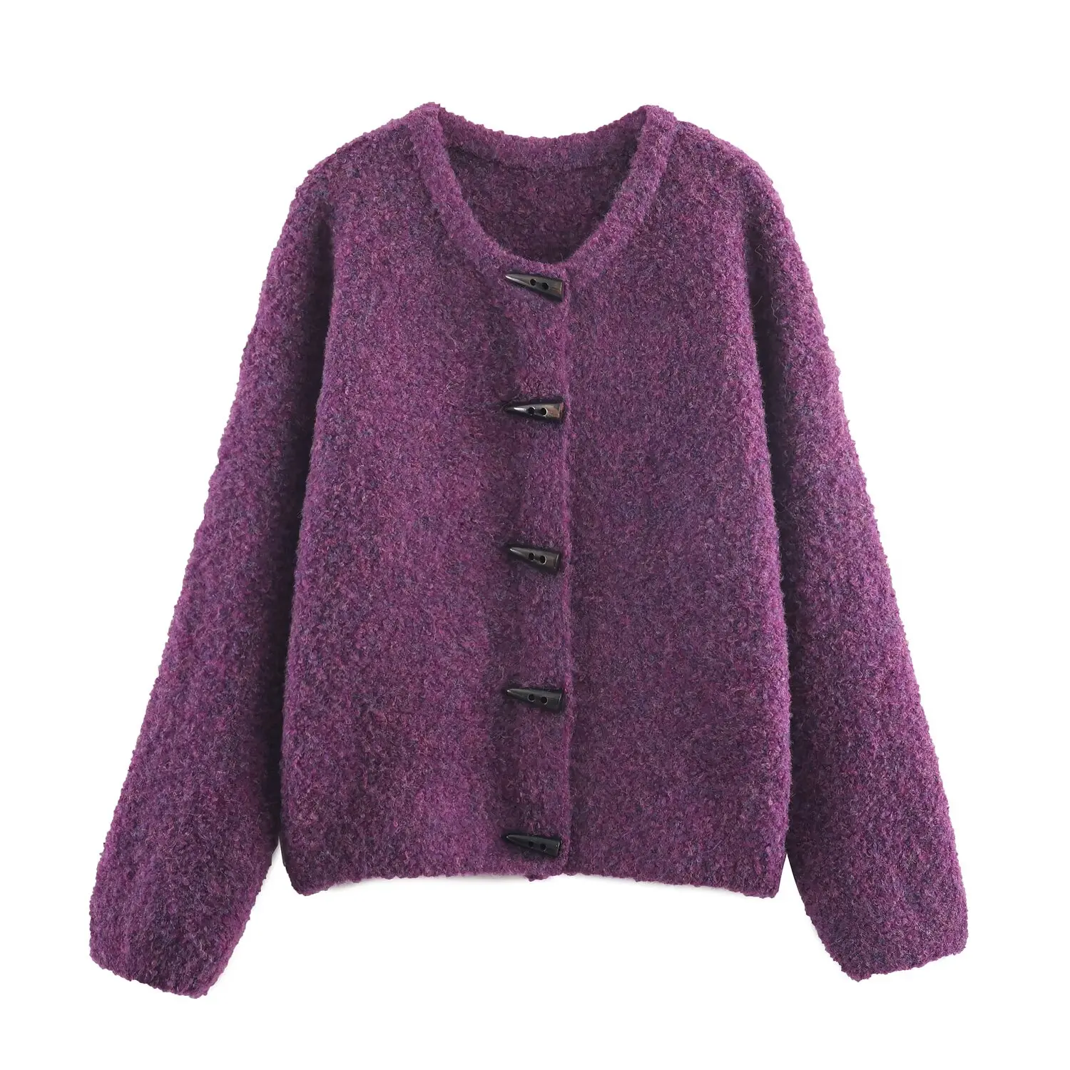 DiYiG WOMAN 2025 Winter New Fashion Multicolor Horn Knitted Cardigan Retro Long Sleeve Casual Sweater Mujer