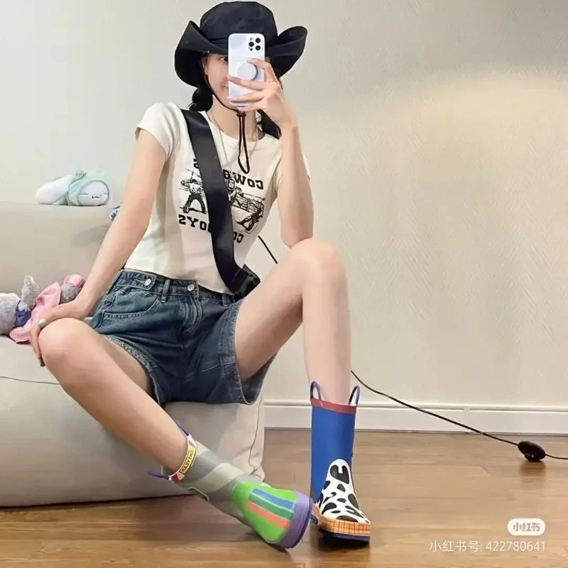 ديزني كارتون أطفال توي ستوري احذية المطر طالب احذية المطر أحذية الأطفال الموضة عدم الانزلاق أحذية قصيرة #2