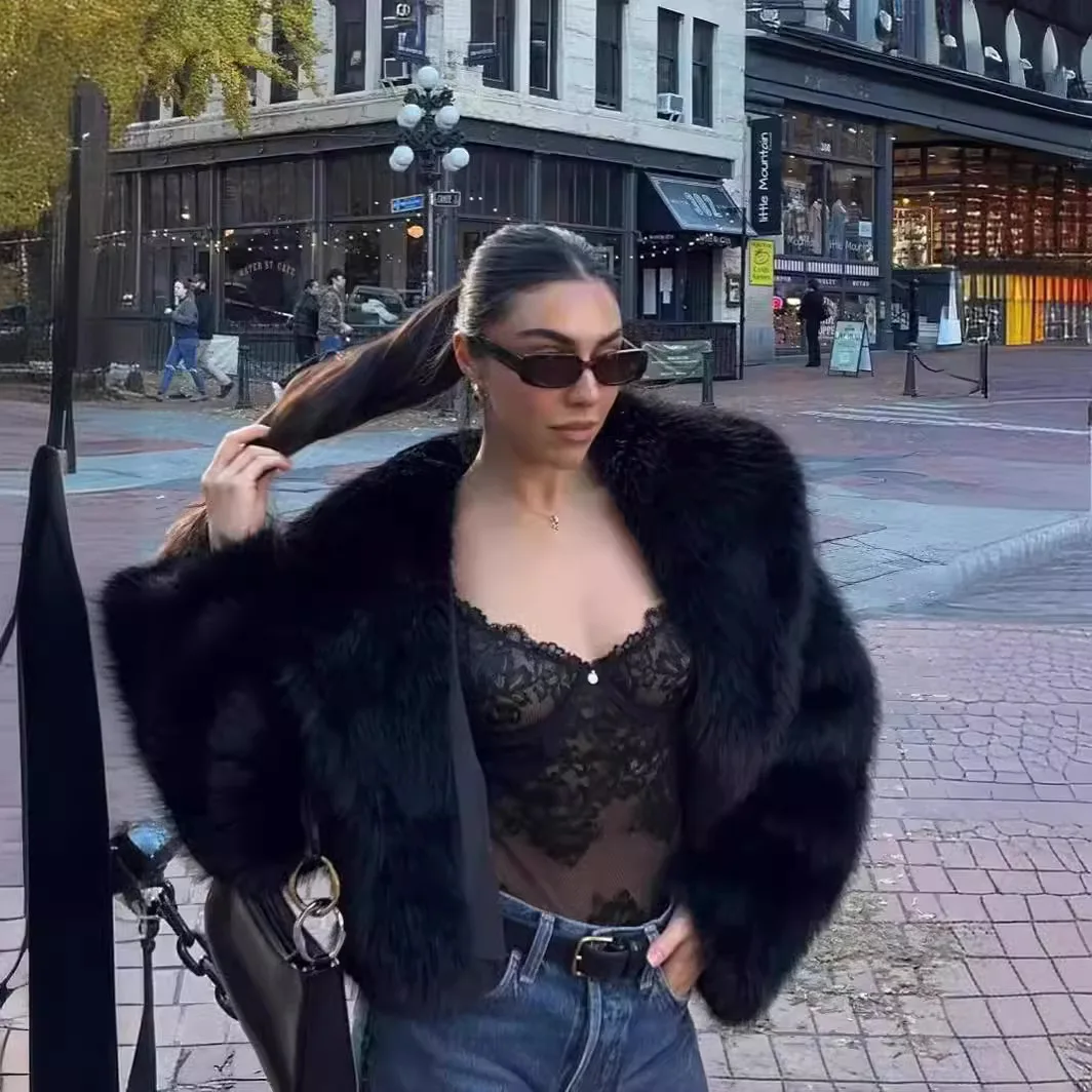 Women's Imitation Fur Coat Large Black Thick Casual Loose Top Autumn and Winter New women's clothes