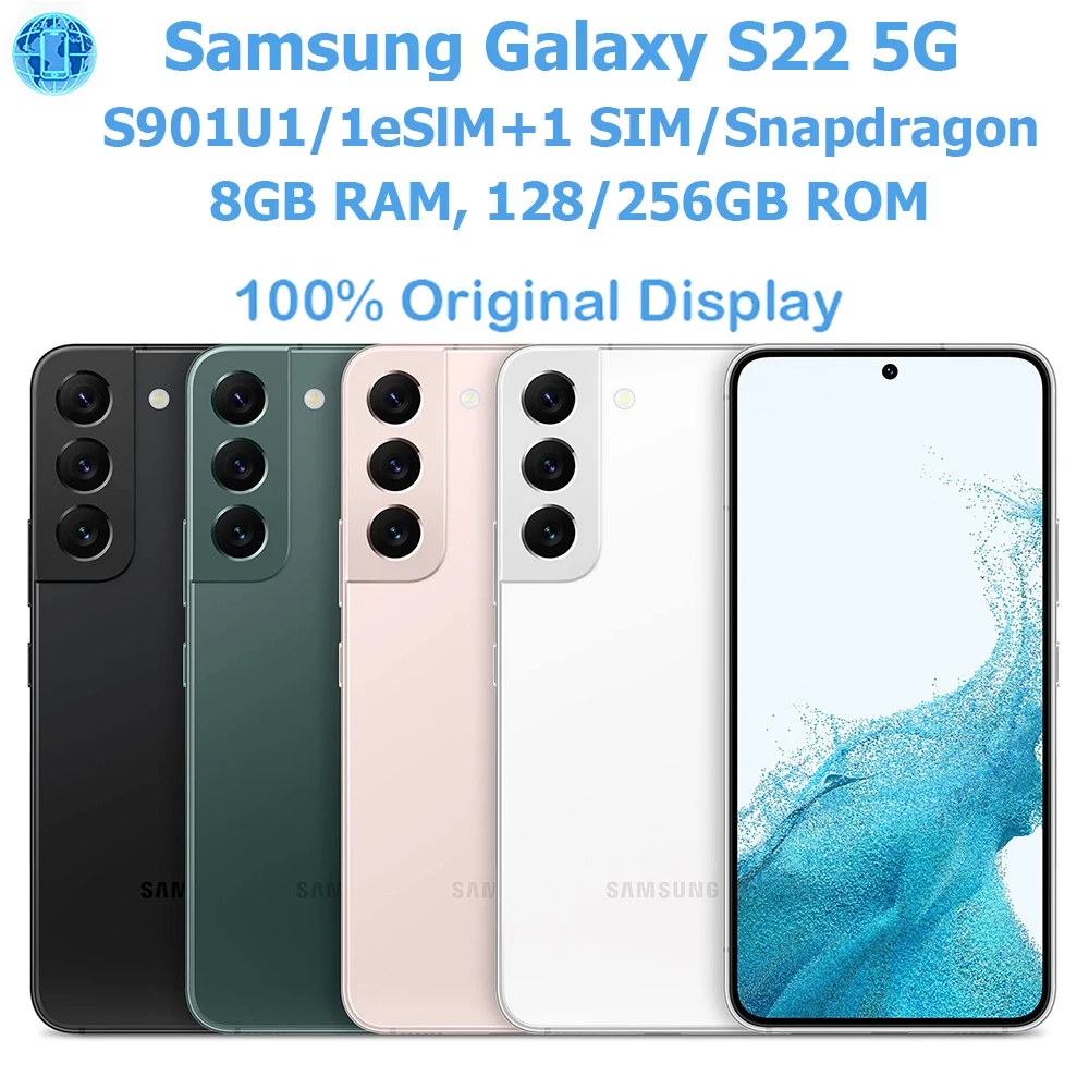 سامسونج جالاكسي S22 5G S901U1 هاتف أندرويد ذكي أصلي 6.1 بوصة AMOLED Snapdragon NFC ثمانية النواة فتح الولايات المتحدة الأصلية