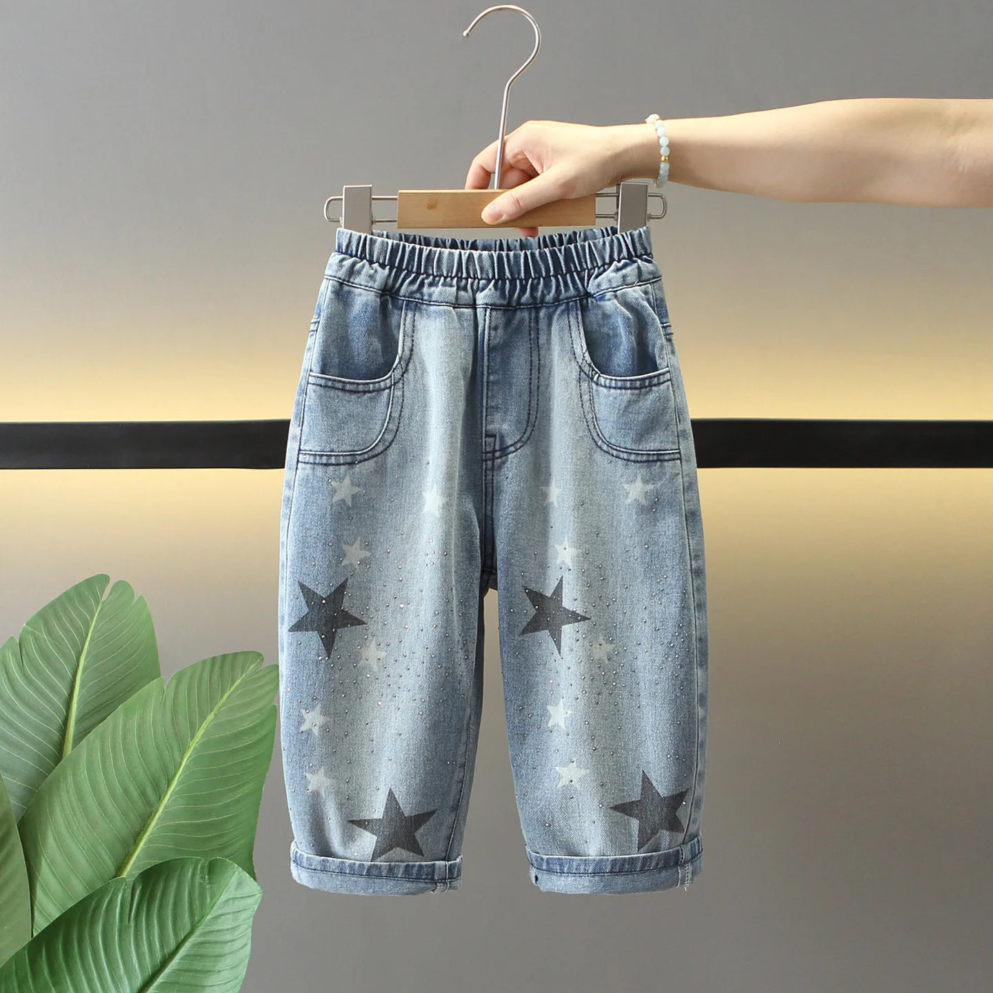 Spring Autumn Big Boys Jeans Children's Streetwear Loose Jeans Casual Boys Denim Pants Girls Twinkle Twinkle Little Star Pants