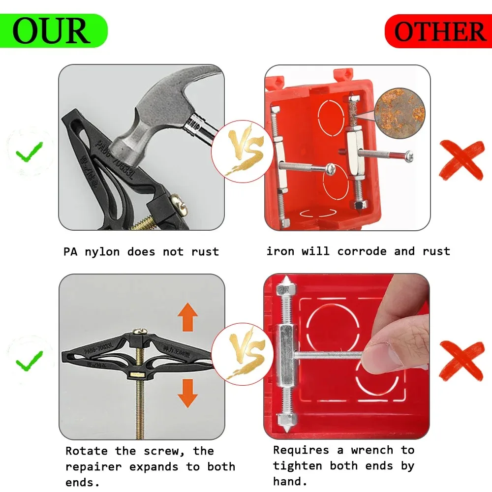 10Pcs Cassette Repairer 86mm Dark Box Repair Screw Plug Switch Old Socket Boxes Replacement Fixed Wall Repair Box Support Rod