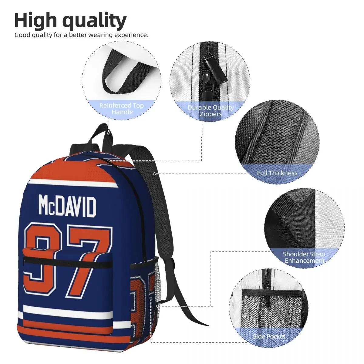 Edmonton Oilers Connor McDavid Home Jersey Back Backpack Daypack Large Capacity BookBag School Bag Shoulder Bags for Men Women