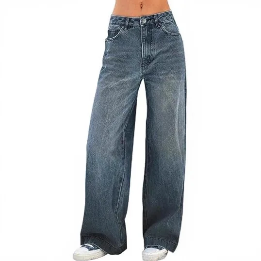 

2025 Autumn New Retro Jeans for Women Washed and Used High Waist Loose Commuter Straight Leg Wide Leg Pants