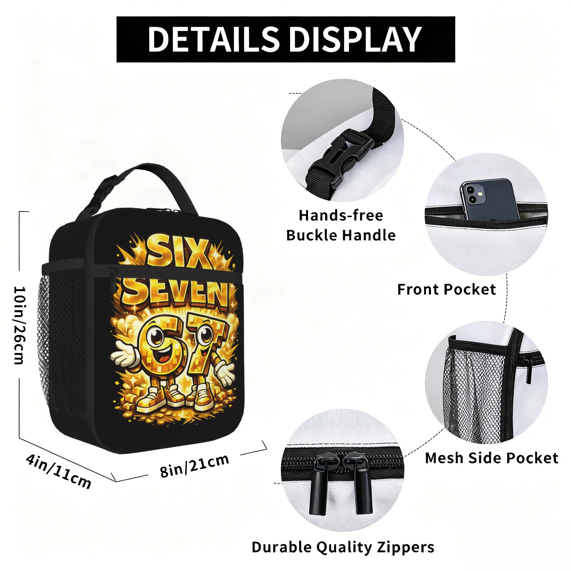 Funny Meme 67 Six Seven Thermal Insulated Lunch Bags for Picnic  Reusable Food Bag Container Cooler Thermal Lunch Boxes