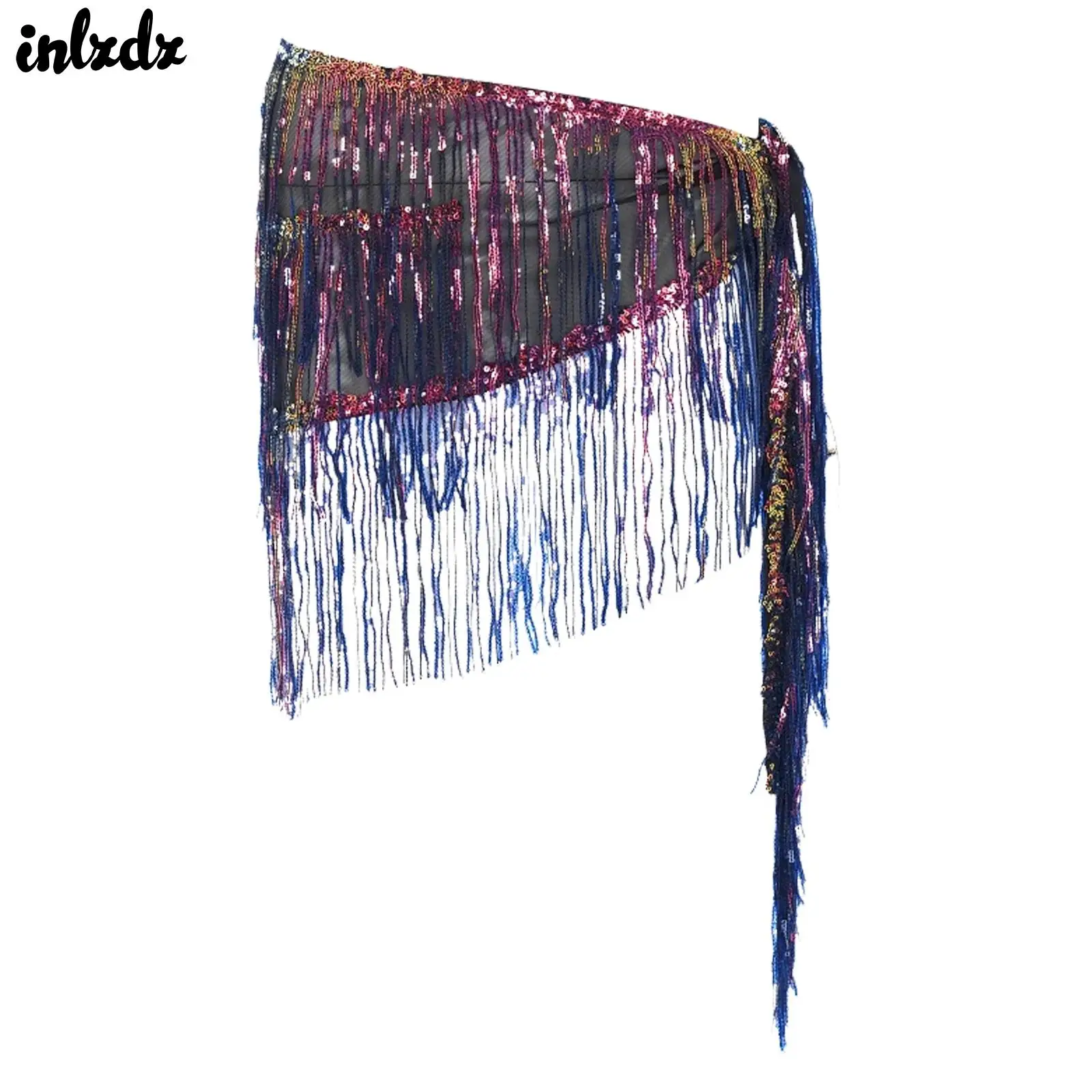 

Хип-шарф для танца живота с кисточками и блестками, треугольная юбка с запахом, музыкальный фестиваль, стильная одежда на завязках, юбка, костюм для выступлений